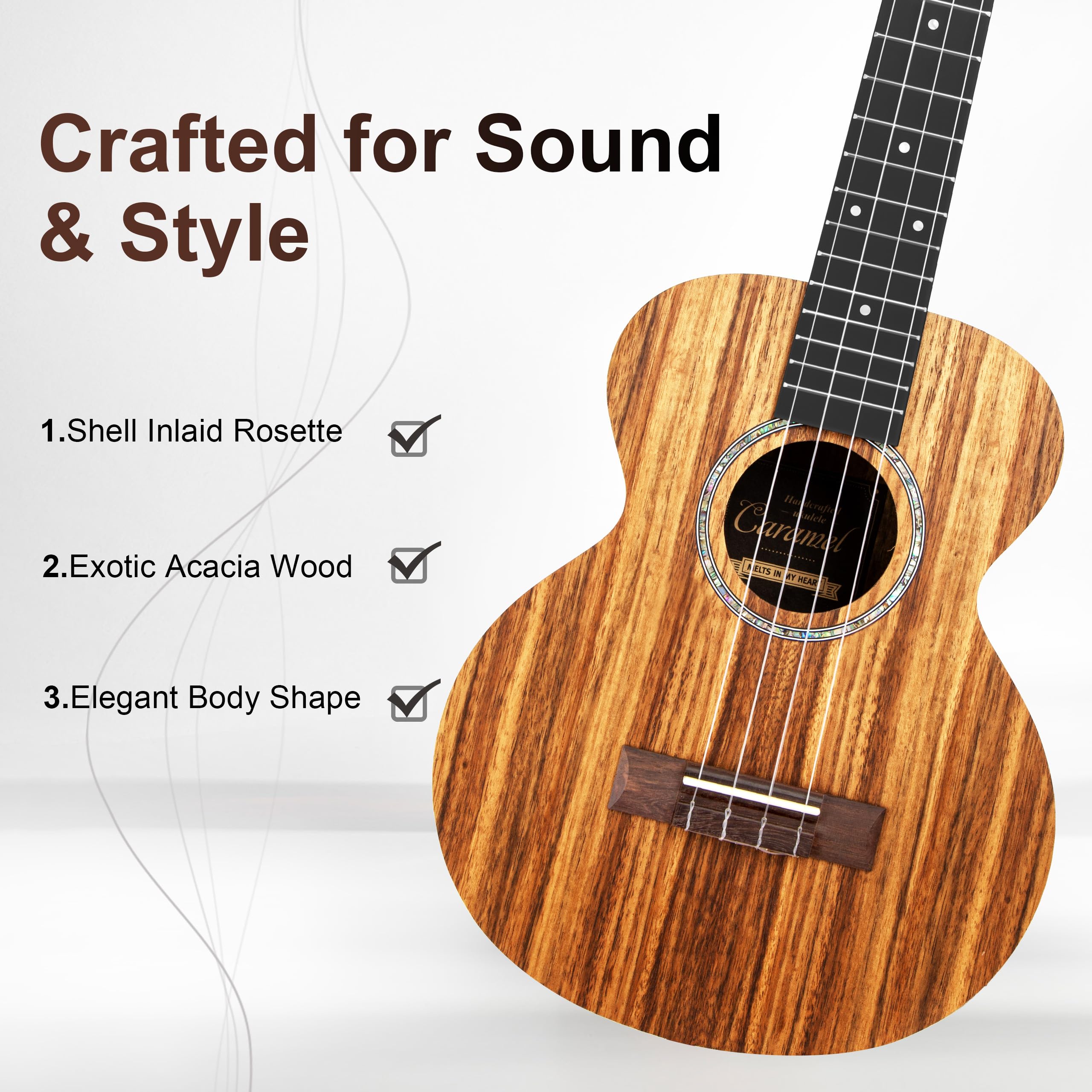 Amazon.com: Caramel Concert Ukulele, CC207-23 inch KOA Acacia Wood