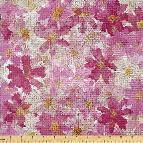 Miniatura 16 de Ambesonne The Yard, tela floral de ensueño de The Yard, flores retro onduladas con estampado abstracto de aura bohemia, tela de microfibra para