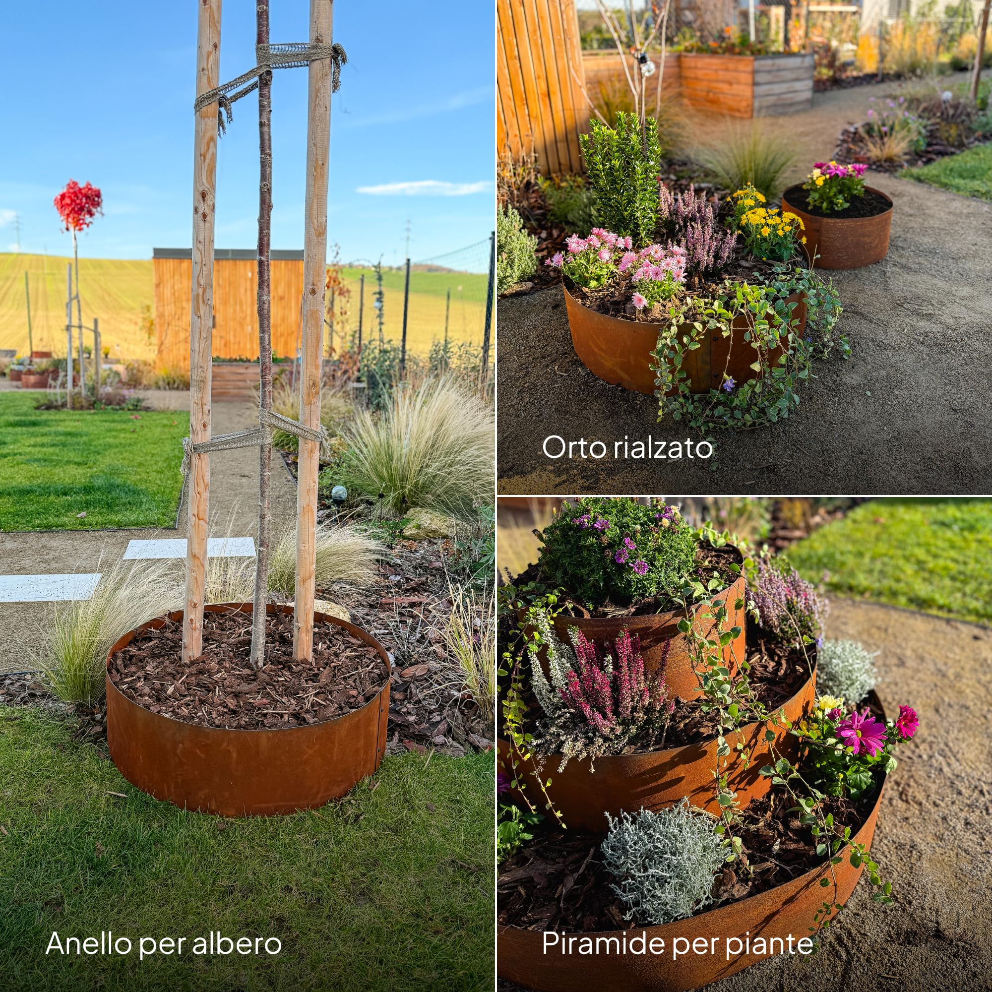 UNIGARDIA Bordura da Giardino per Alberi in Acciaio Corten Ø 100 cm, Altezza 20 cm - Bordura per Aiuola in Metallo Circolare - Installazione Facile, Accessori e 1 Paio di Guanti Inclusi