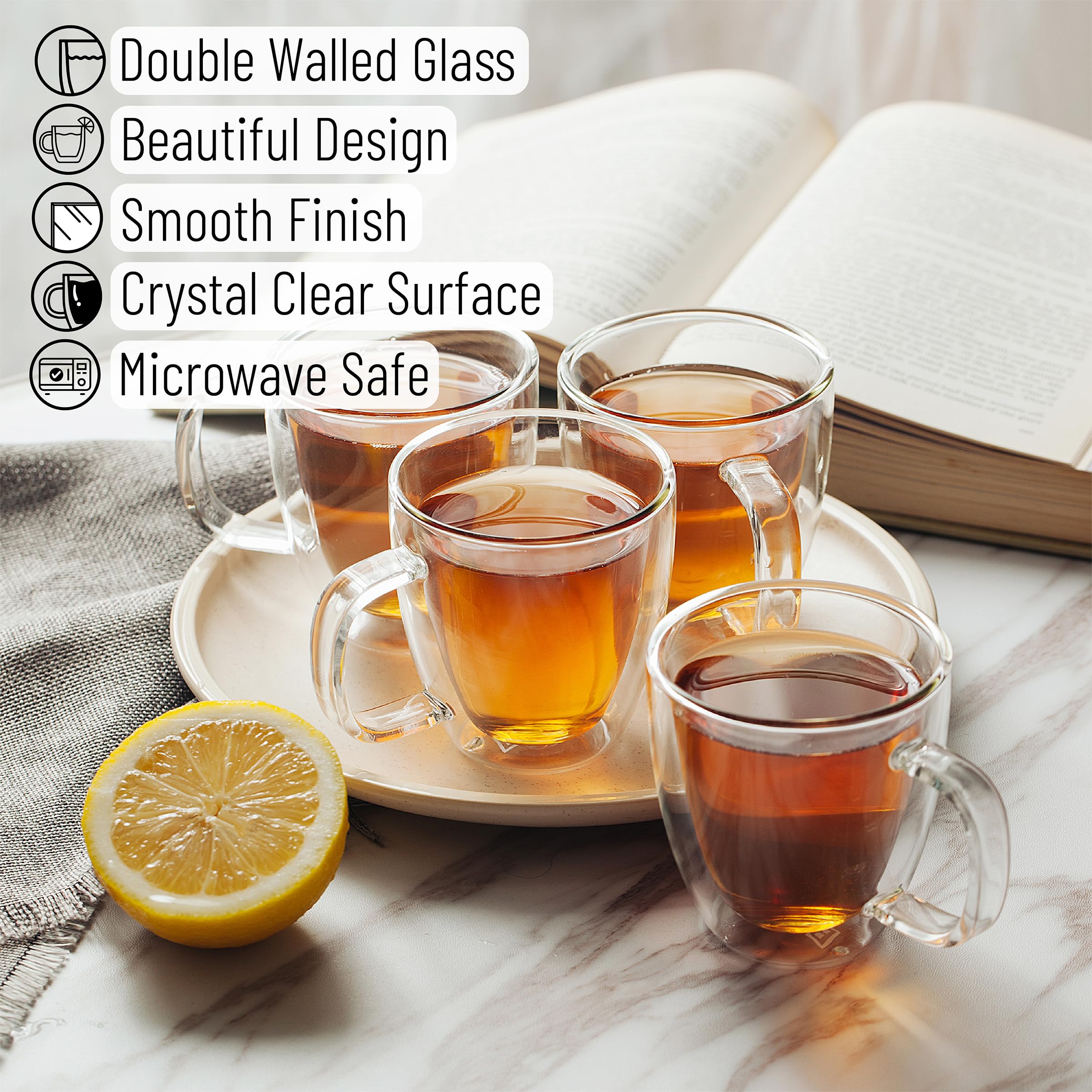 BTaT Doppelwandige Kaffeetassen aus Glas, 473 ml, isoliert, transparent, 6 Stück