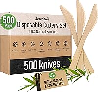 Vista 1 de Juego de cuchillos 100% de bambú, utensilios de cocina ecológicos (500 cuchillos compostables) Utensilios de bambú desechables o reutilizables