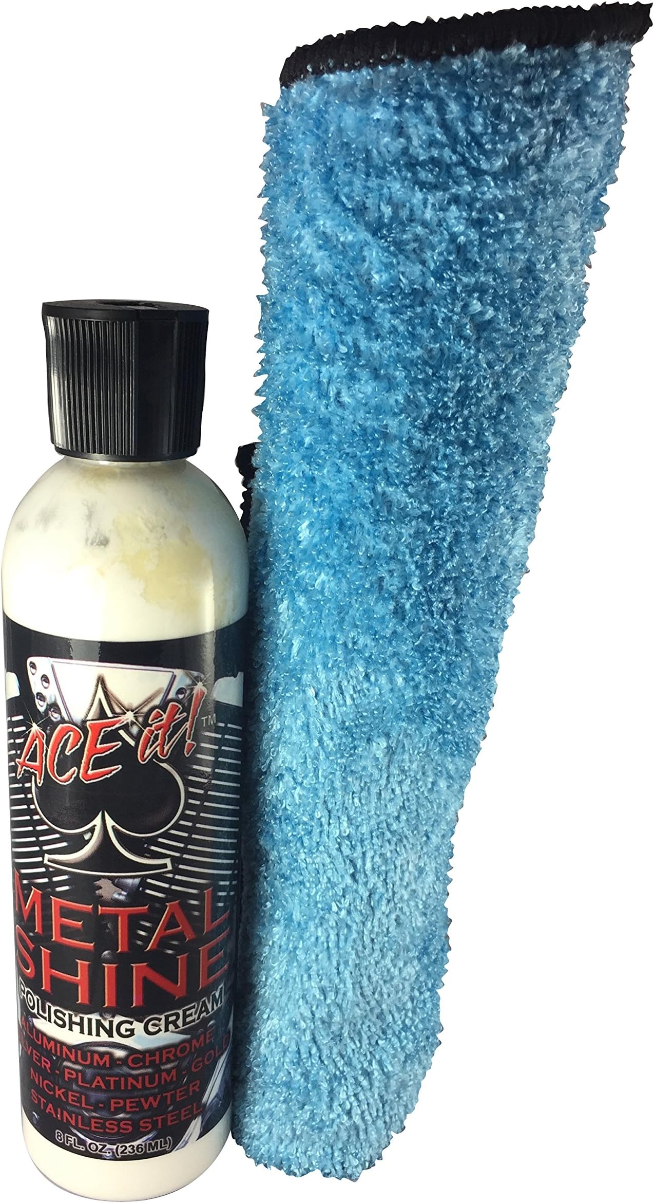 Ace iT! Metal Shine Polishing Cream Vehicle Metal Polish w/Micro Fiber Towel 8 OZ