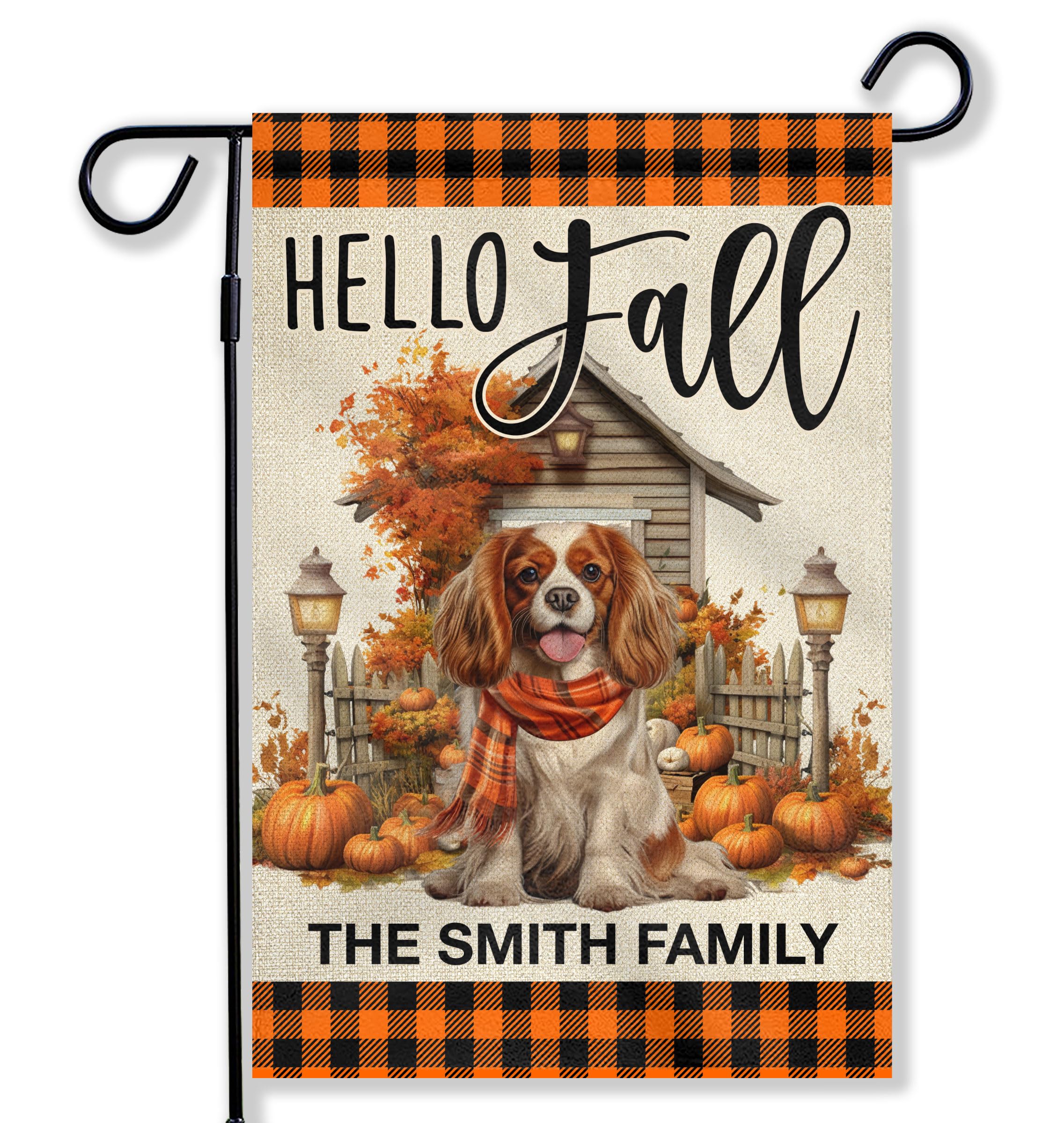 Cavalier King Charles Spaniel Hello Fall Garden Flags for Outside 12x18 Double Sided Pumpkin Country Barn Burlap Personalized Garden Flag Gift Autumn Thanksgiving Yard Lawn Outdoor Home Decor