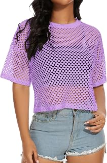 Women's Mesh Fishnet Top See Through Cover Up Short Sleeves T Shirts Sheer Blouse