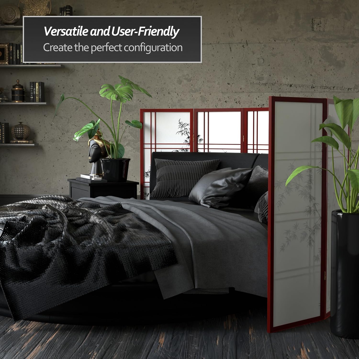 4 ft. Short Bamboo Tree Shoji Screen - Rosewood - 4 Panels