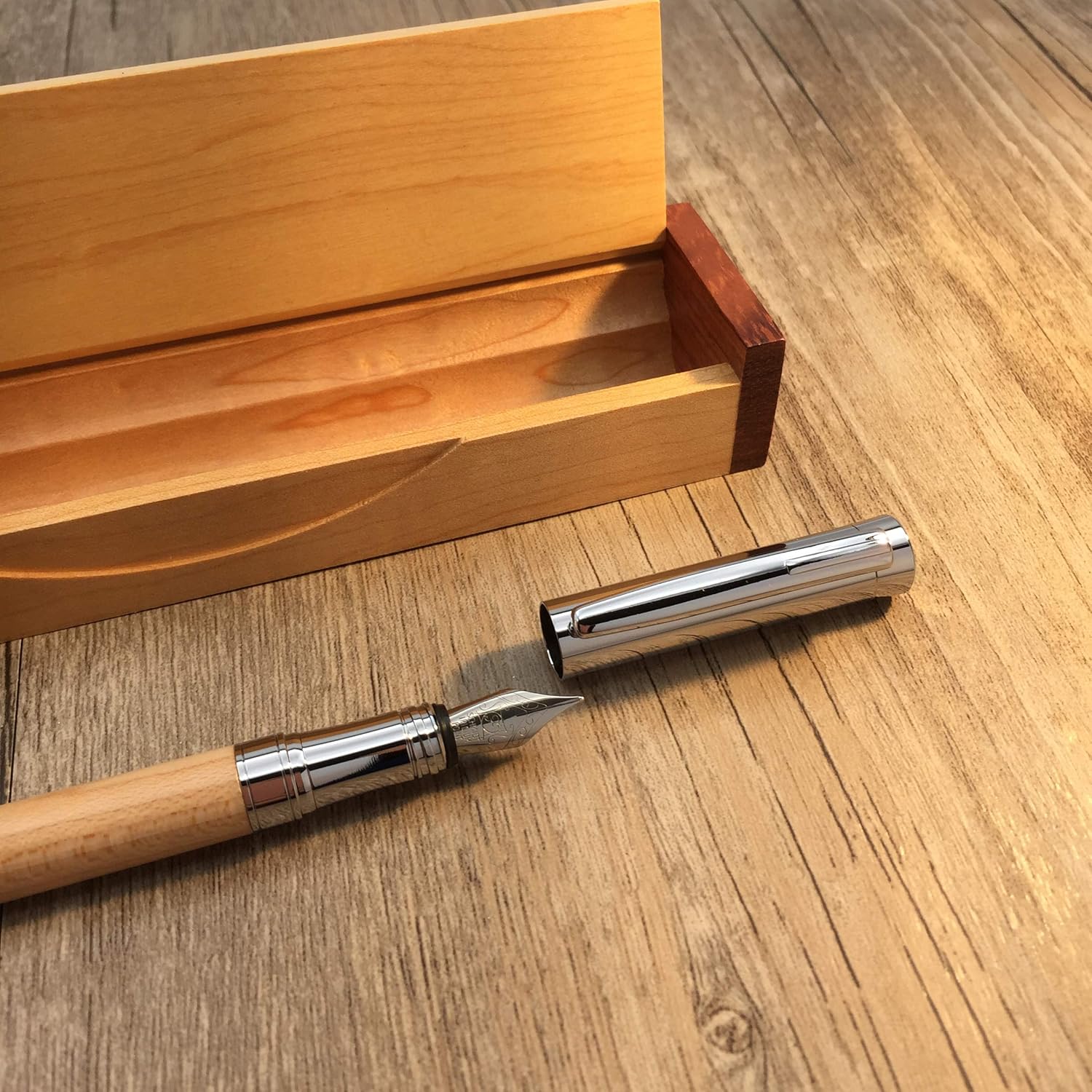LACHIEVA LUX Maple Wood Fountain Pen, German Fine Nib, Smooth Ink Flow, Wooden Gift Box with Converter & 2 Cartridges - Image 4