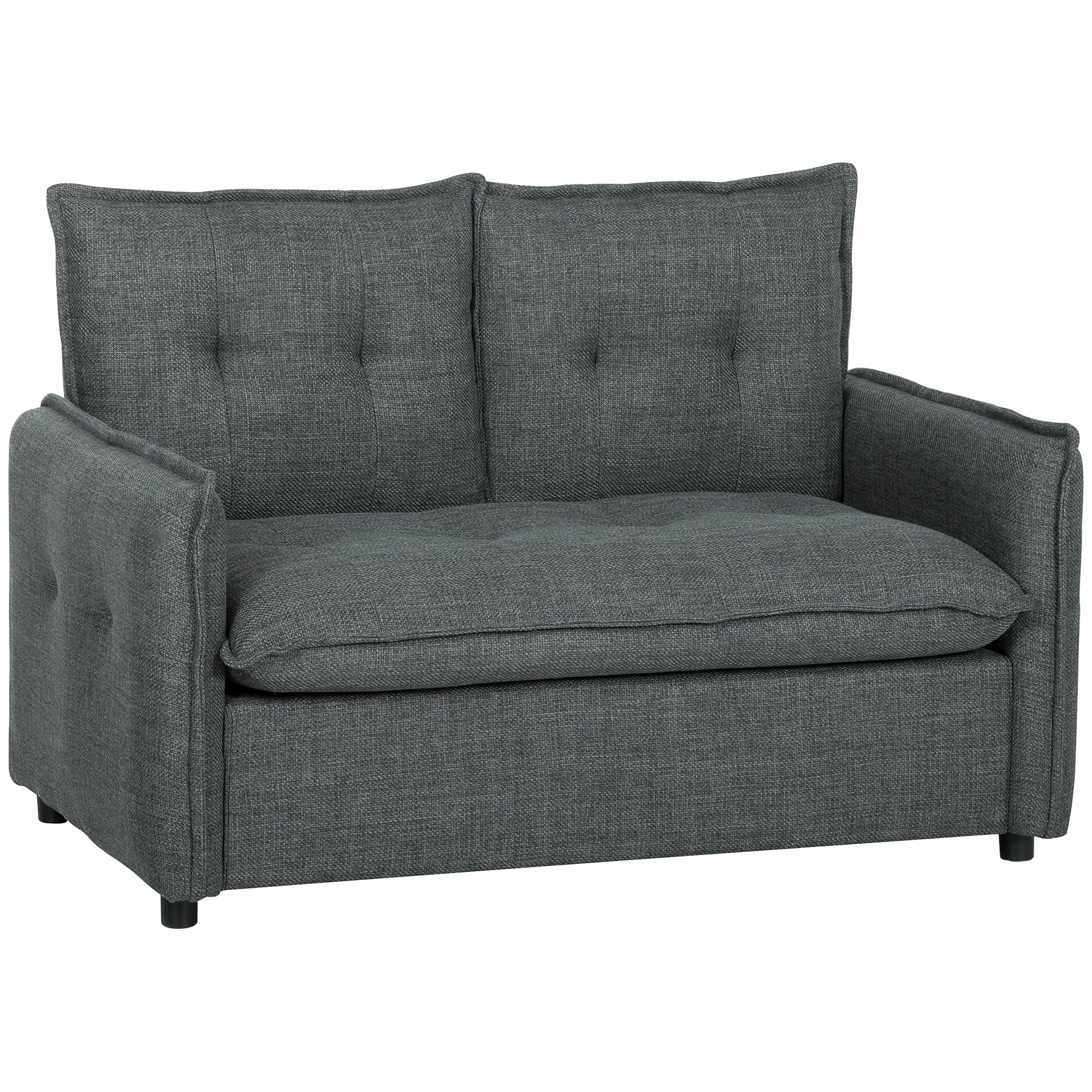 HOMCOM Sofá de 2 Plazas, Tapizado en Lino, Sofá Moderno con Acolchado Grueso, Diseño Capitoné, para Espacios Pequeños, Salón, Dormitorio, Oficina, Sala de Estar, 131x75x85 cm, Gris Oscuro