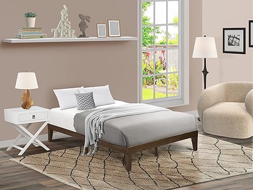 Miniatura 19 de East West Furniture DNP-23-F - Base de cama de plataforma de tamaño matrimonial con 4 patas de madera maciza y 2 patas centrales adicionales,