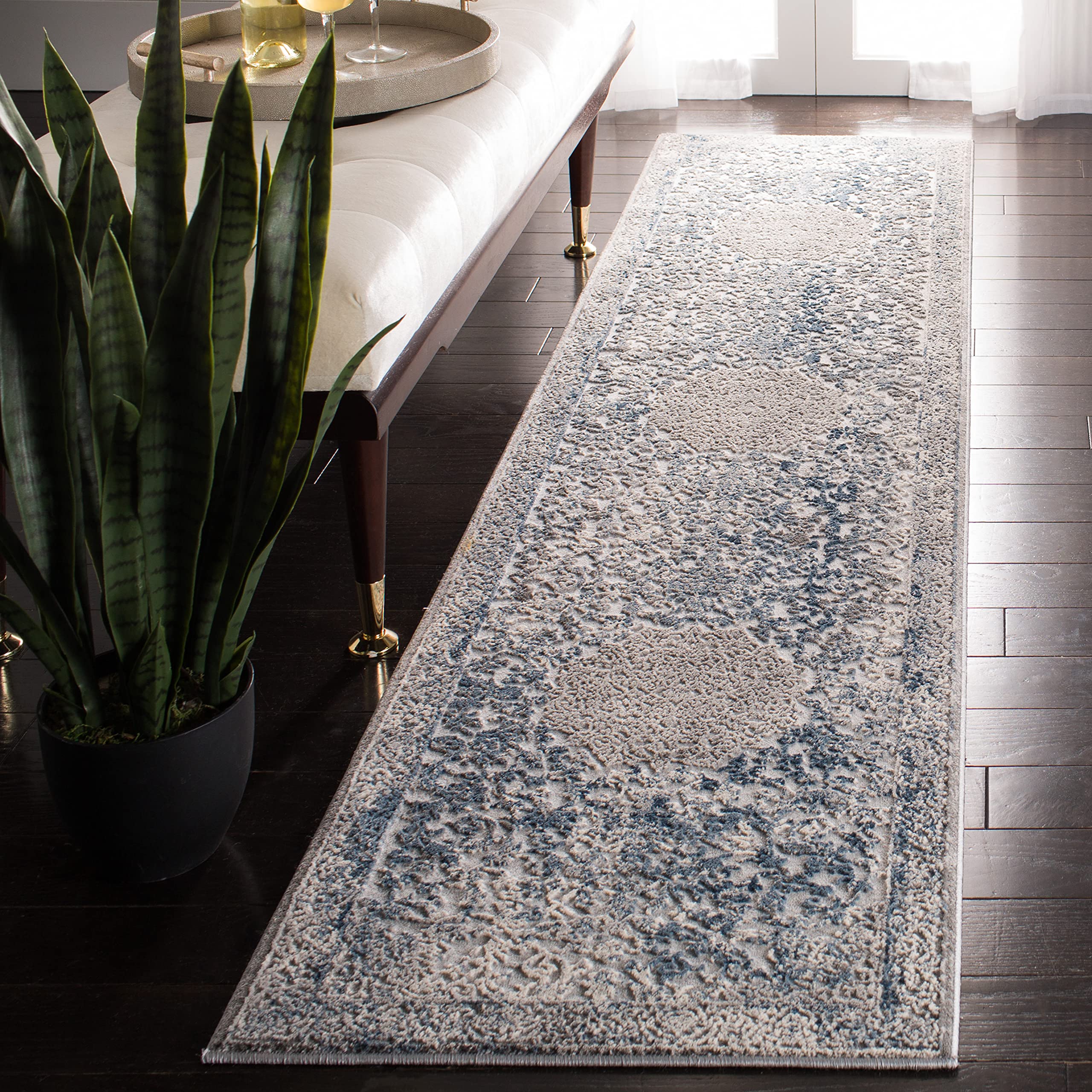 Safavieh INV499M-28 Invista Collection INV499M Grey and Blue (2' x 8') Runner