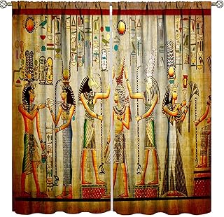 Egypt Culture Windows Curtains, Room Darkening Drape Elements of Ancient Egyptian History Antique Rod Pocket Living Room Bedroom Window Curtain Panel Pair 2 Panels, 21W x 45L inch Each Panel
