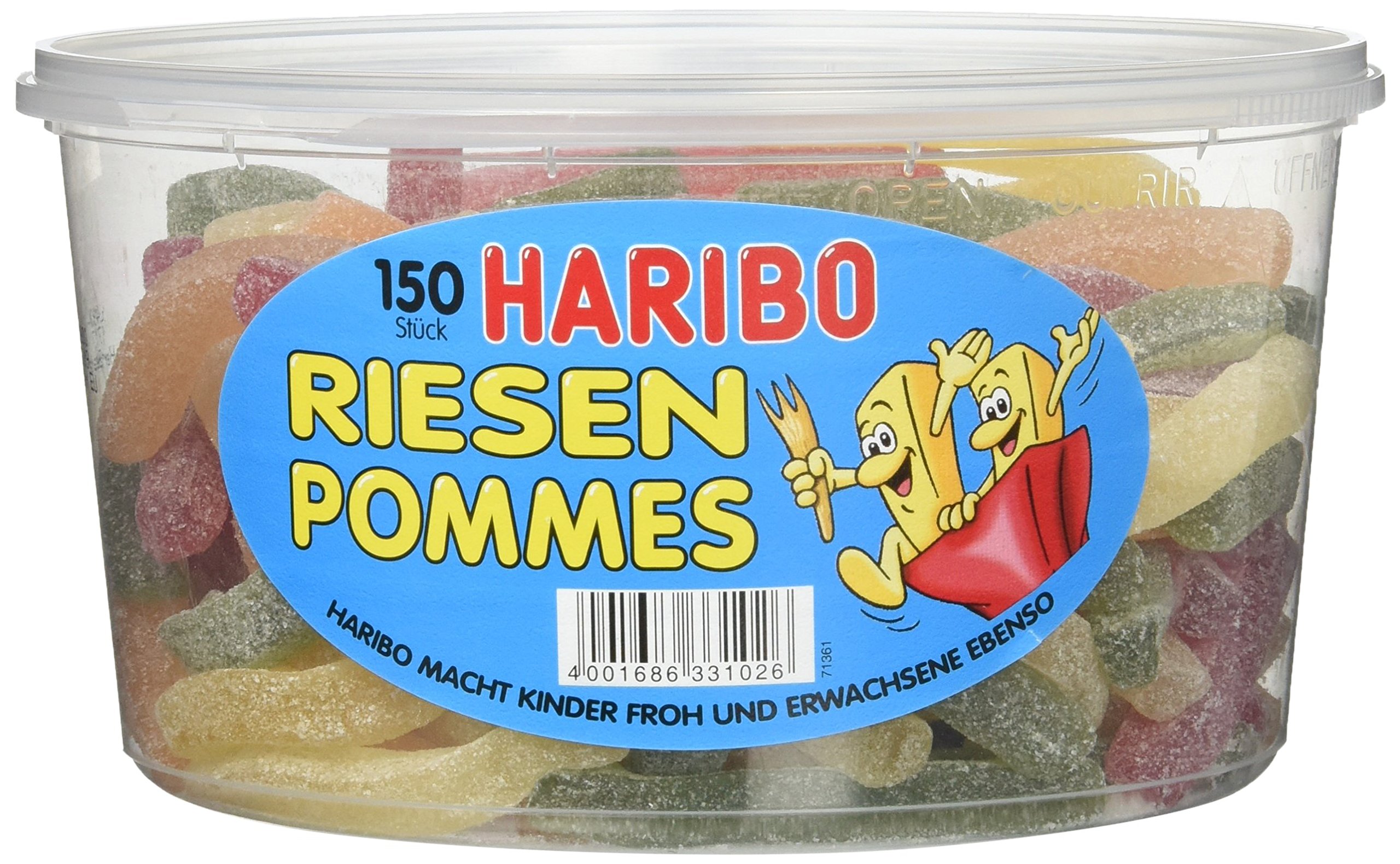 Haribo Riesen Pommes 6 x 150 Stück in Runddose, je 1200g, Fruchtgummi
