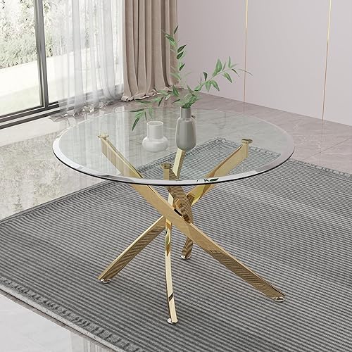 Mesa de comedor redonda de 36 pulgadas para 4, mesas de cocina y comedor de cristal, moderna mesa de comedor circular con mesa de vidrio templado de