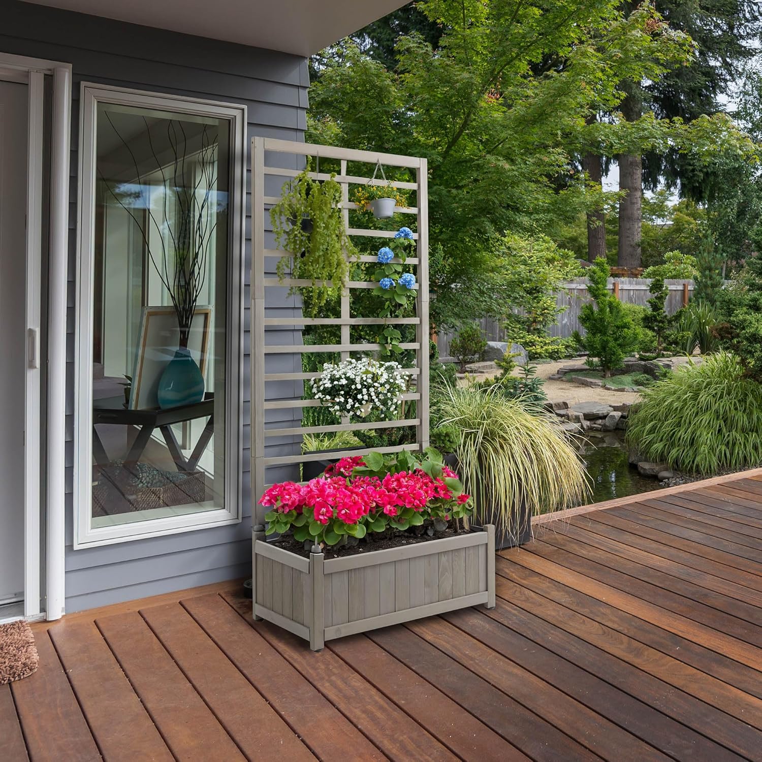 Casafield Set of Two Wooden Climbing Planter Boxes - Raised Garden Beds with Trellis Plant Stand for Outdoor