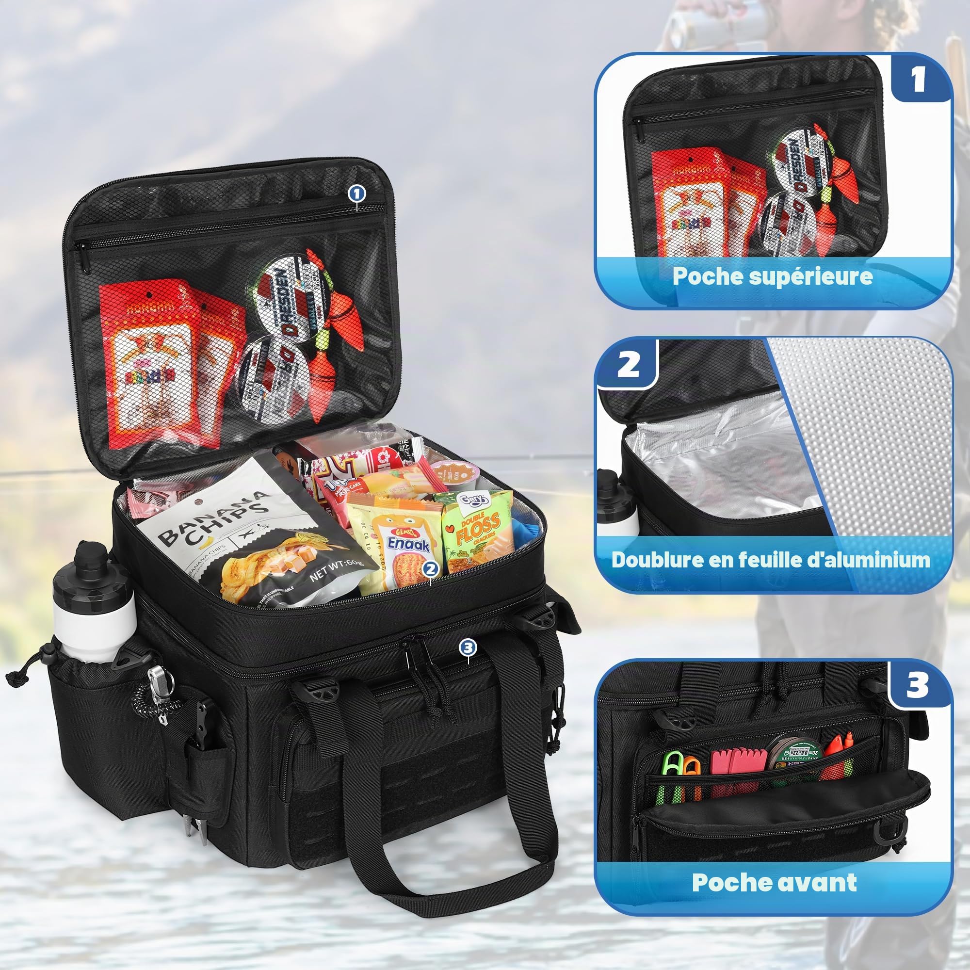 DSLEAF Sac de Pêche pour Boîtes de Pêche 3500/3600 (Sac Uniquement) | Sac Souple avec Fond Imperméable et Sangles de Support de Canne pour La Pêche en Eau Salée ou En Eau Douce