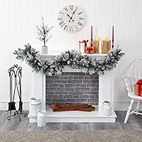 Vista 5 de Nearly Natural Guirnalda de Navidad artificial de pino mixto flocado de 6 pies con 50 luces LED, conos de pino y bayas