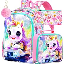 16" Unicorn Backpack for Girls, 3Pcs School Backpacks Set for Elementary Preschool Kindergarten, Kids Truck Bookbag with Lunch BoxPink