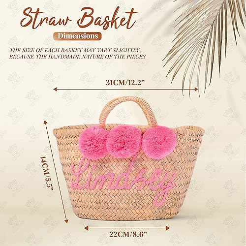 Miniatura 6 de KING OF HANDMADE Bolsa de paja tejida hecha a mano, bolsa de regalo de cumpleaños para ella, regalos con monograma para mujeres, bolsa de regalo