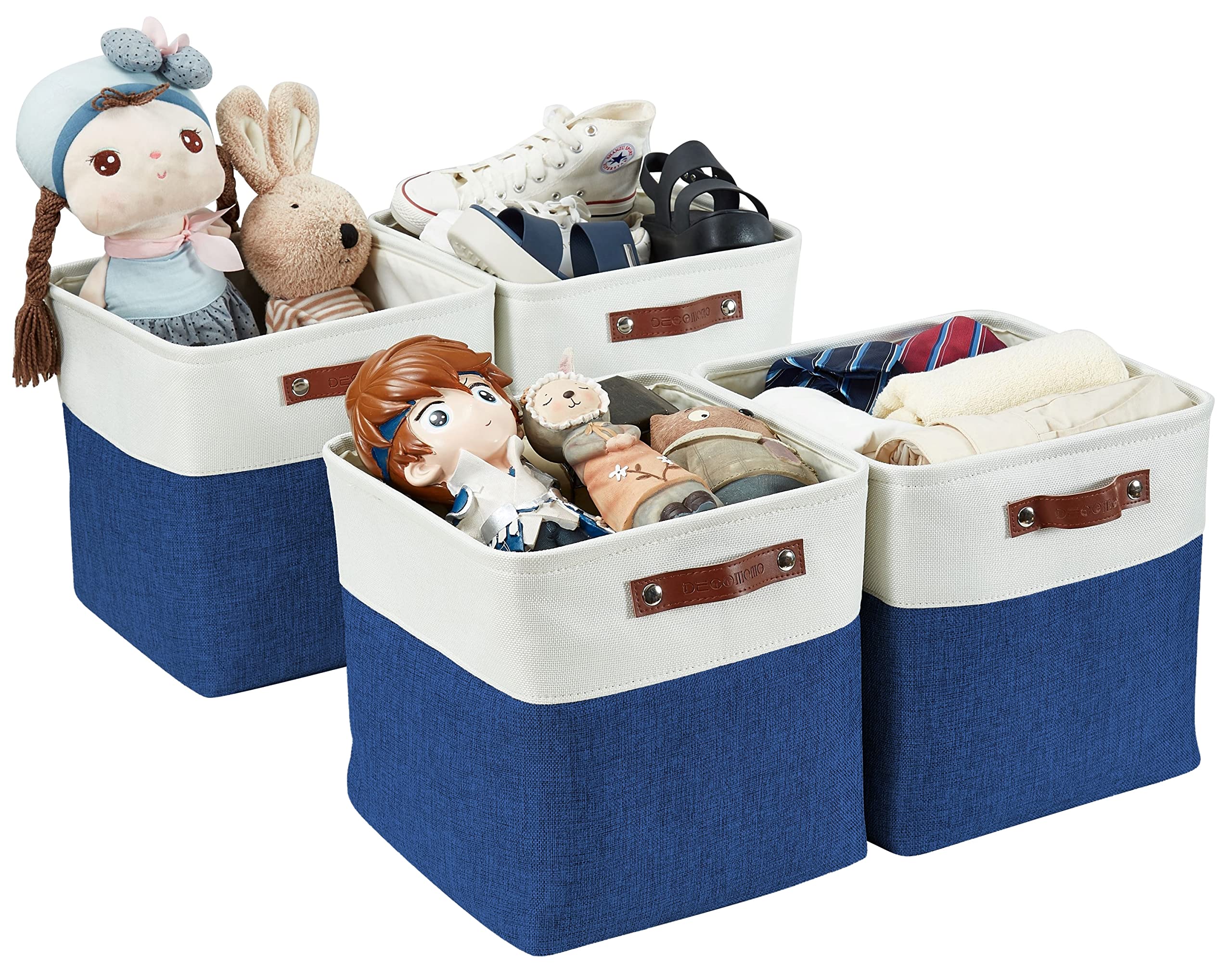 DECOMOMO Storage Baskets | Storage Boxes Fabric Organiser Storage for Wardrobe, Toys, Shelves, Office, Home & Nursery (Large Grey and White 15 x 11 x 9.5 – Set of 3) — view 72