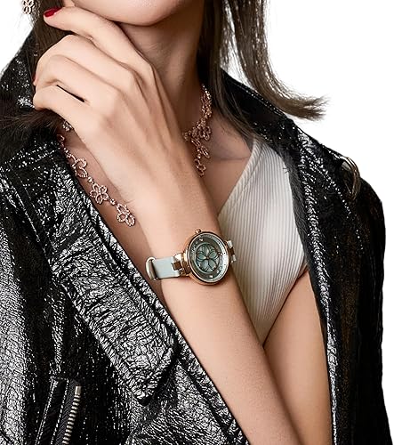 Miniatura 5 de Relojes para mujer flor de cerezo mano de pétalo de Sakura, esfera de madreperla reloj para mujer con correa de cuero o correa de pulsera de cerámica