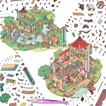 2 Sets Large Vintage 3D Stickers Scene 3D House Sticker with Tweezers Make Your Own Inn and Town 3D Miniature Scene Stickers
