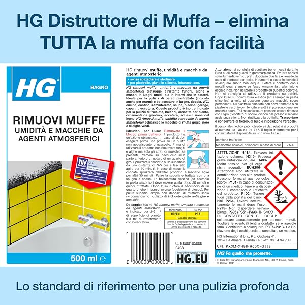 HG Spray Rimuovimuffa per Pareti, Guarnizioni in Silicone, Piastrelle della Doccia, Sauna e del Pavimento, Rimuove Muffe, Alghe e Funghi, 500 ml (186050108) - 2