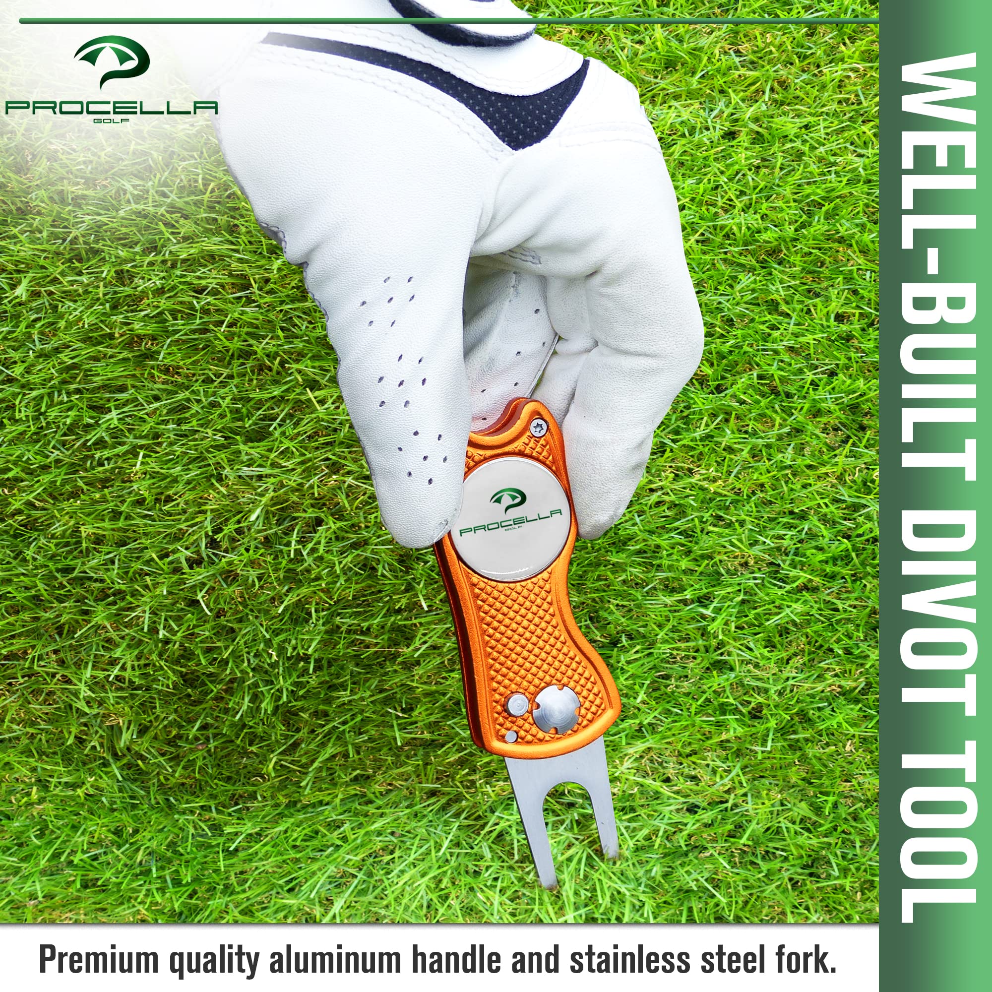 Procella Strumento di Riparazione Divot da Golf in Metallo Massiccio con Clip per Cappello