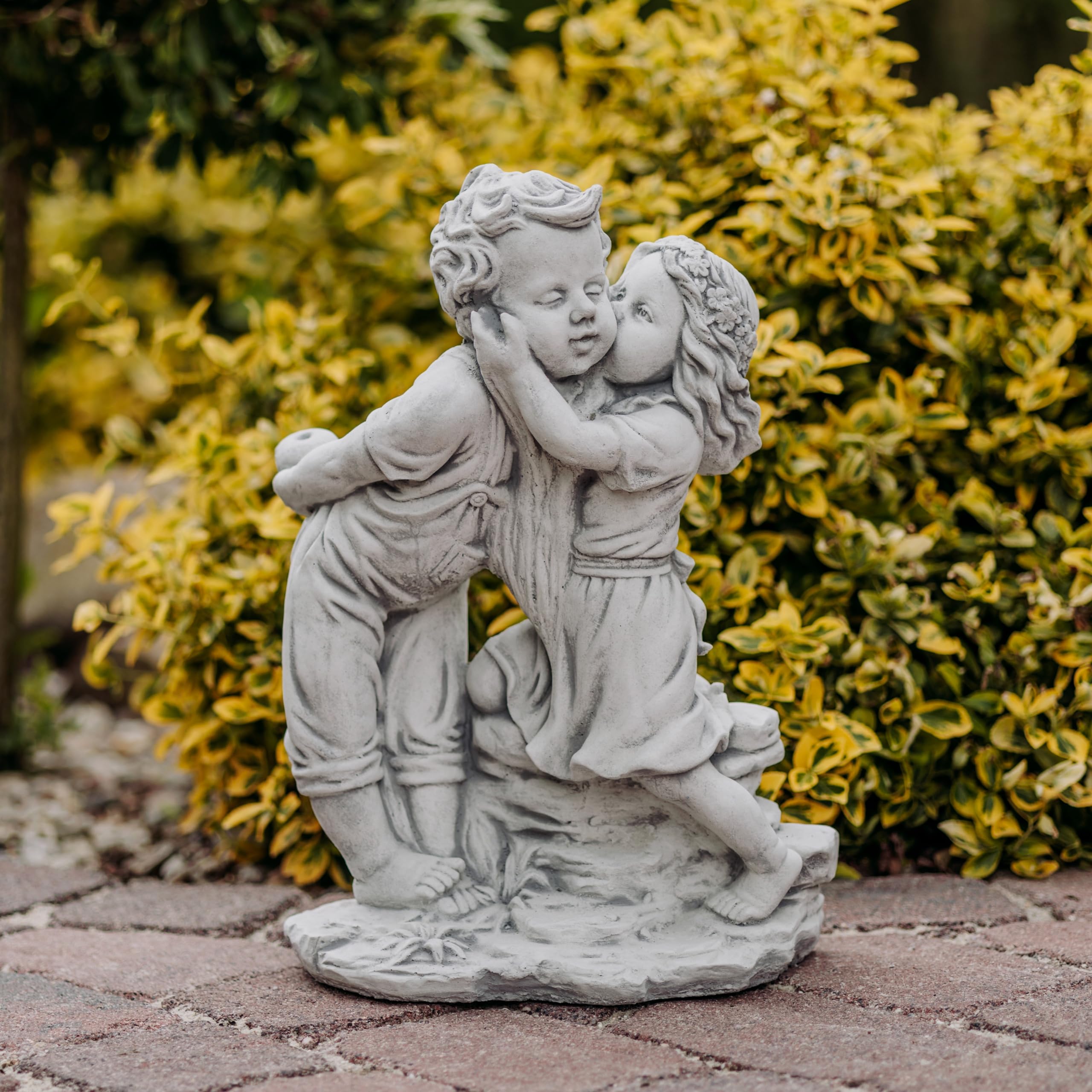 gartendekoparadies.de Statua da giardino per bambini e bambine, statuetta in pietra H. 49 cm, 20 kg, grigia, resistente al gelo, per esterni