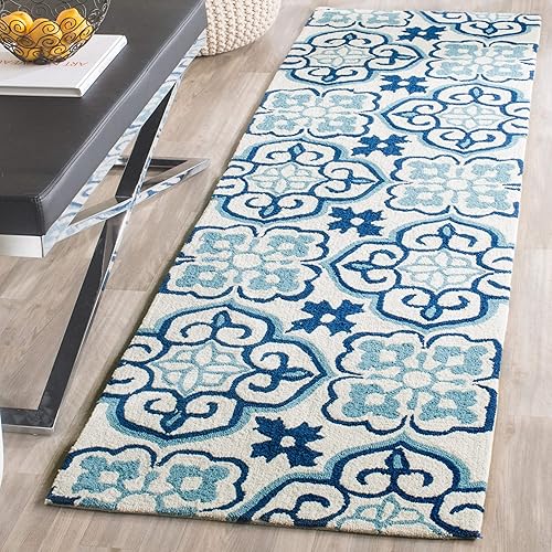 Miniatura 2 de SAFAVIEH Four Seasons Collection FRS230B - Alfombra floral con gancho a mano, 3 pies 6 pulgadas x 5 pies 6 pulgadas, color azulmarfil