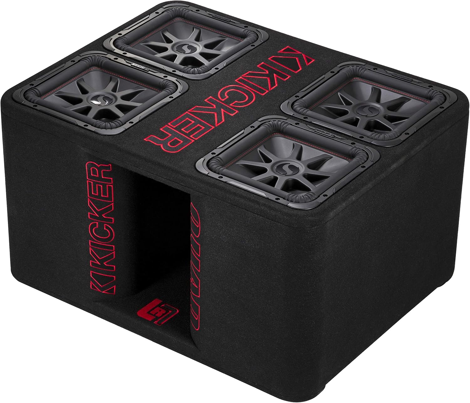 Kicker Bundle Compatible with Universal Vehicle 47QL7R12 12" Quad L7R 4800W RCA Sub Box with HA-A1500.1 Amplifier and HA-AK0 1/0Ga Amp Install Kit