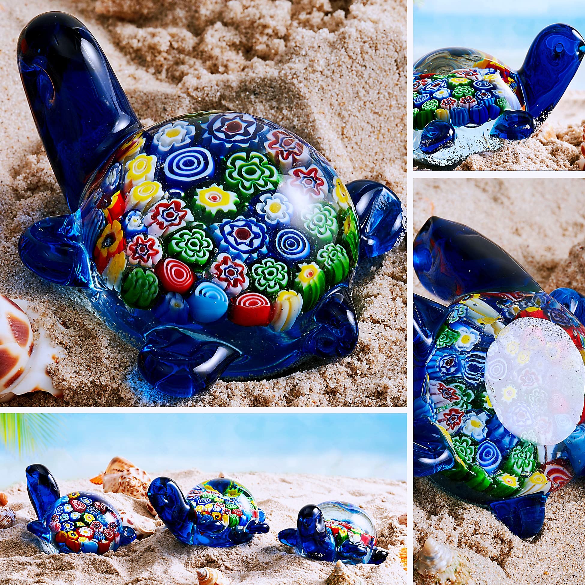 EUSTUMA Statuette di tartaruga marina in vetro soffiato a mano, decorazione per la casa, collezione di animali marini per regalo di compleanno, scultura in vetro tartaruga