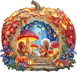 Wooden Puzzles for Adults - Pumpkin Forest Wood Puzzles Adult - Unique Animal Shape Wooden Jigsaw Puzzles for Adults for Puzzle Lovers, Family (10.6 * 11.4in -200 pcs)