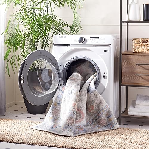 Miniatura 3 de Safavieh Bayside Collection - Alfombra de área de 9 x 12 pies, color beige y azul, diseño oriental, no desprende pelusa y de fácil cuidado, lavable