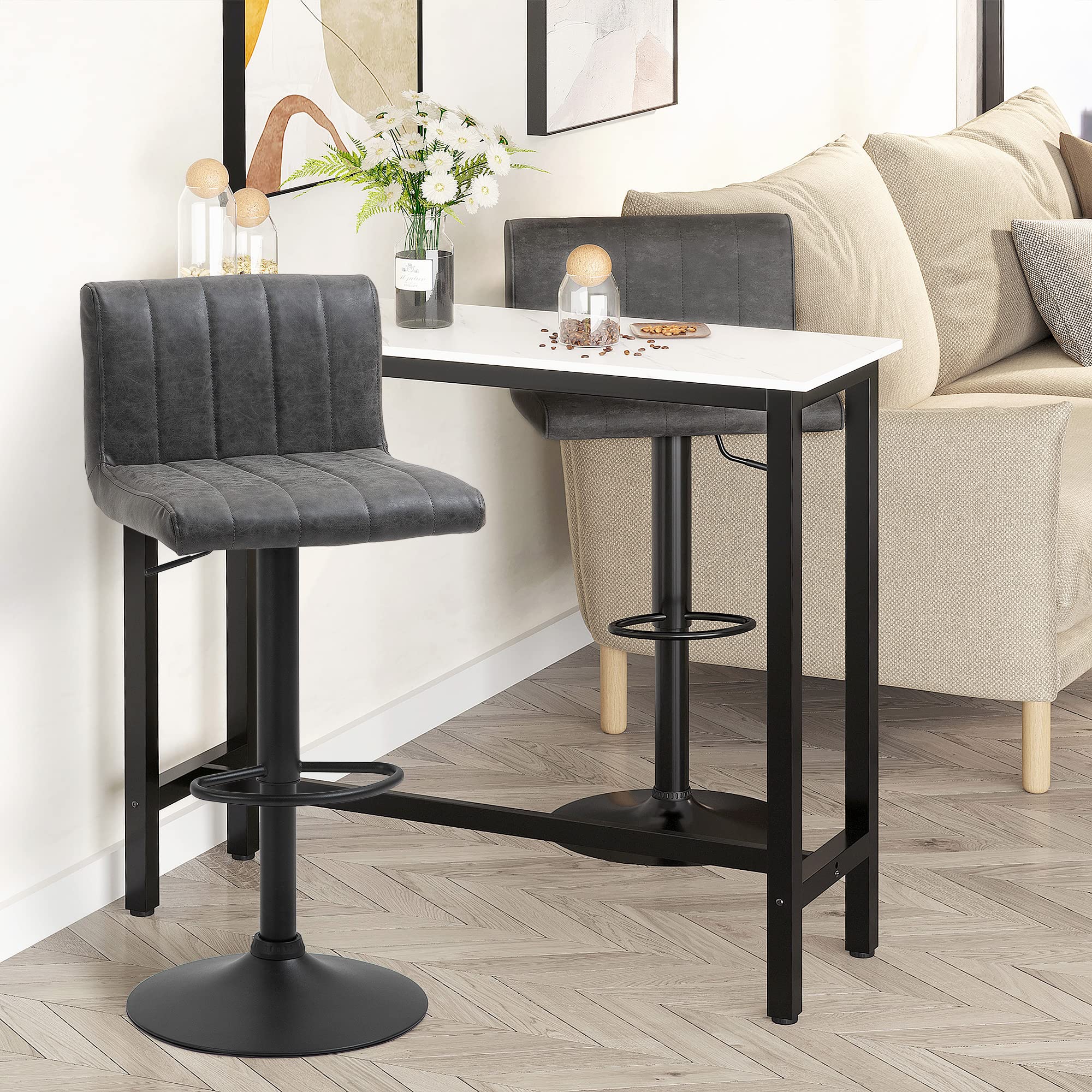 Amazon Homcom Bar Stools HOMCOM Bar Stools Set Of 2 – Adjustable Height, Swivel, PU Leather With Back & Armrests, Black Swivel PU Leather Kitchen Stools With Back Armrest Footrest