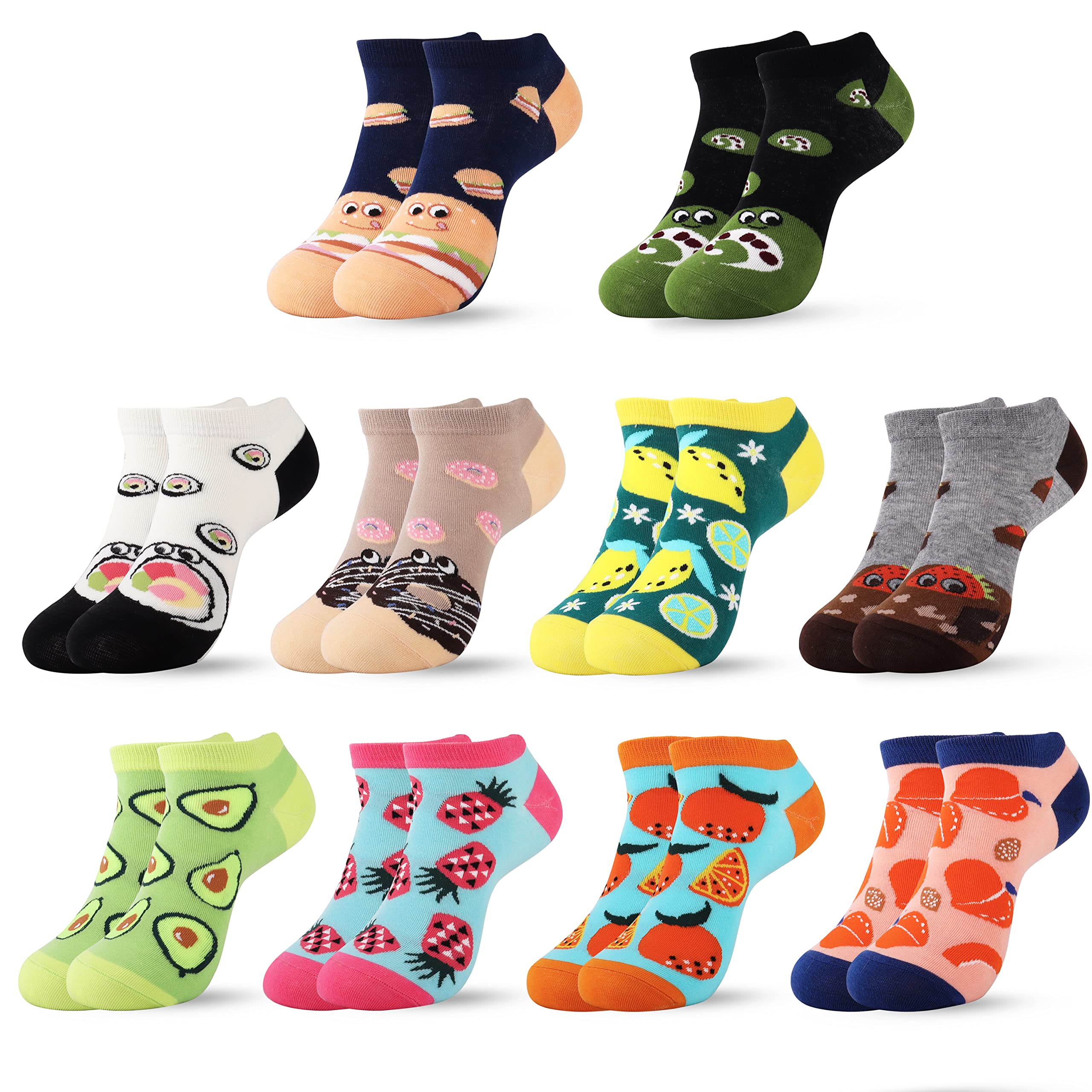 Jeasona 10/12 Paare Lustige Sneaker Socken Damen 35-42 Baumwolle Bunte Socken Damen Kurze Lässig Ausgefallene Witzig