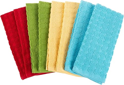 Miniatura 7 de Bedford Home BH Kitchen - Juego de toallas de mano absorbentes de 8 a 16 x 28 pulgadas, 100 % algodón, tejido moderno con patrón circular en 4 paños