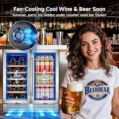 Miniatura 8 de BODEGA COOLER - Enfriador de bar trasero con 2 puertas de vidrio, refrigerador de bebidas debajo del mostrador de 76 cm, refrigerador comercial de