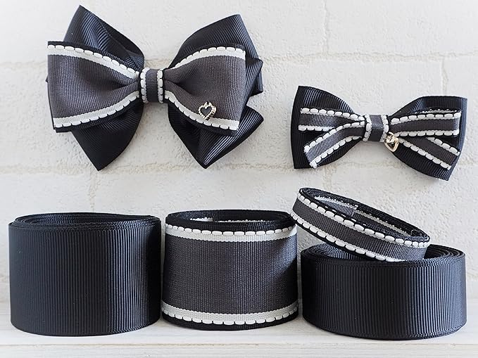 Amazon 手芸用 ブラック グレーガーリーステッチ4本セット 切れ目無し 幅1 0 4 0cm リボンの作り方 両面カラー1枚付き 並行輸入品 リボン 通販