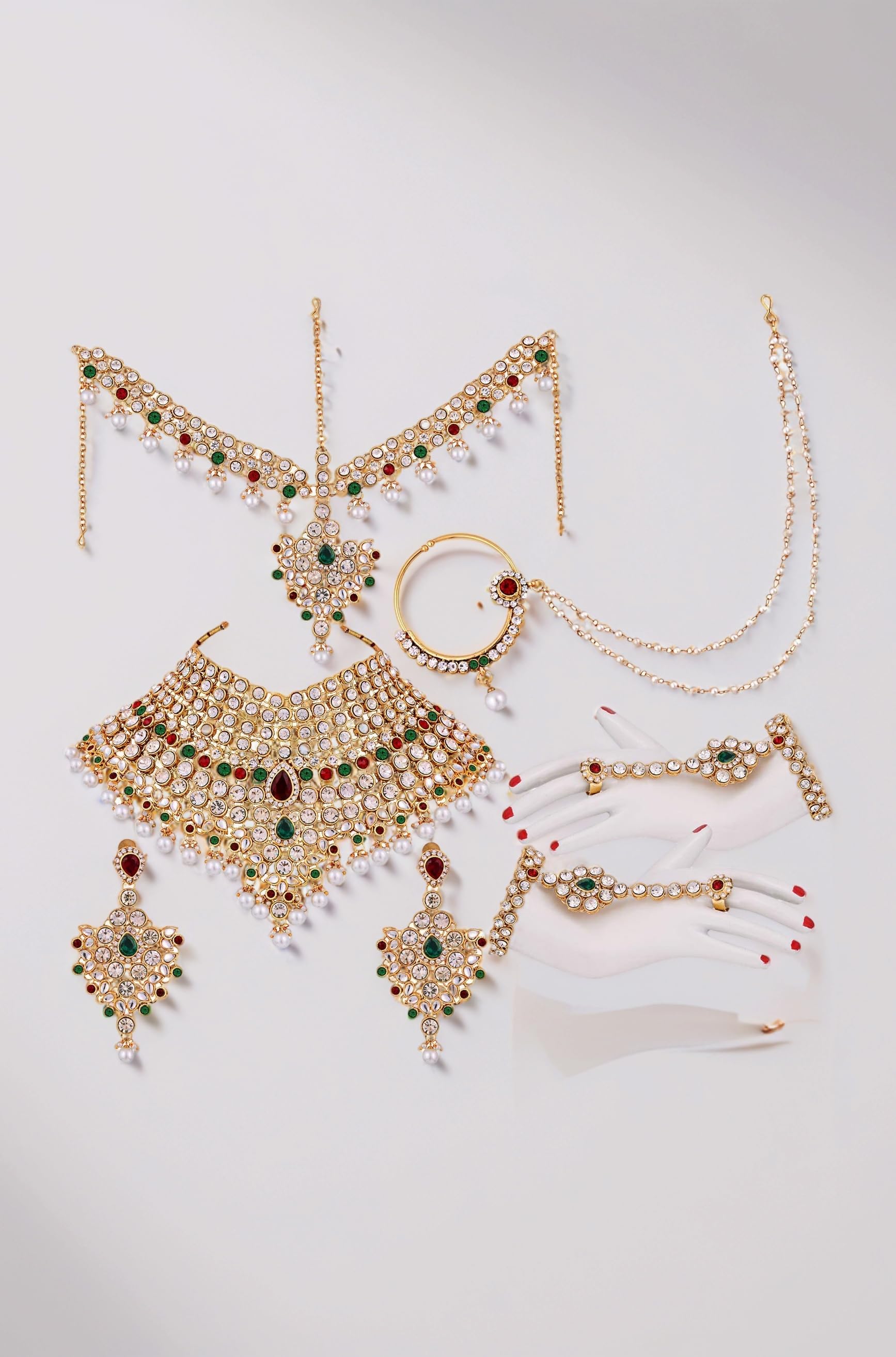 - American Diamond Studded Jodha Akbar Bridal Choker Necklace Traditional Jewellery Set Gift for Women Girls