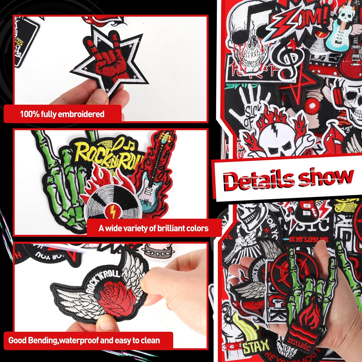 Iron On Rock Band Patches for Clothing: Meneng 45Pcs Assorted Cool Punk Embroidered Patch for DIY Crafts - Vintage Skull Metal Music Sew On Appliques for Jackets Vests Hats Backpacks Shirts