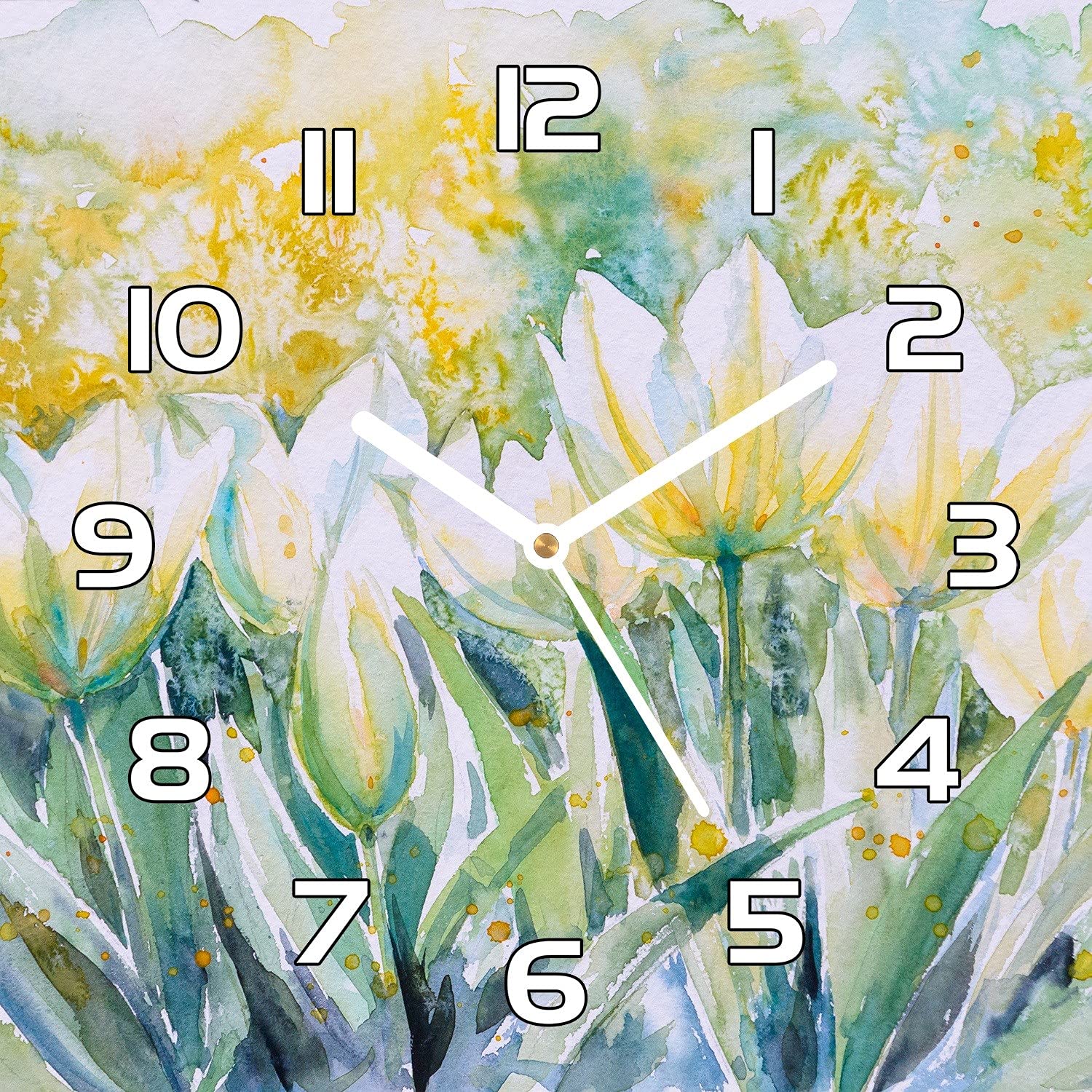 Horloge en verre 30x30 tulipes déco murale cuisine moderne et salon