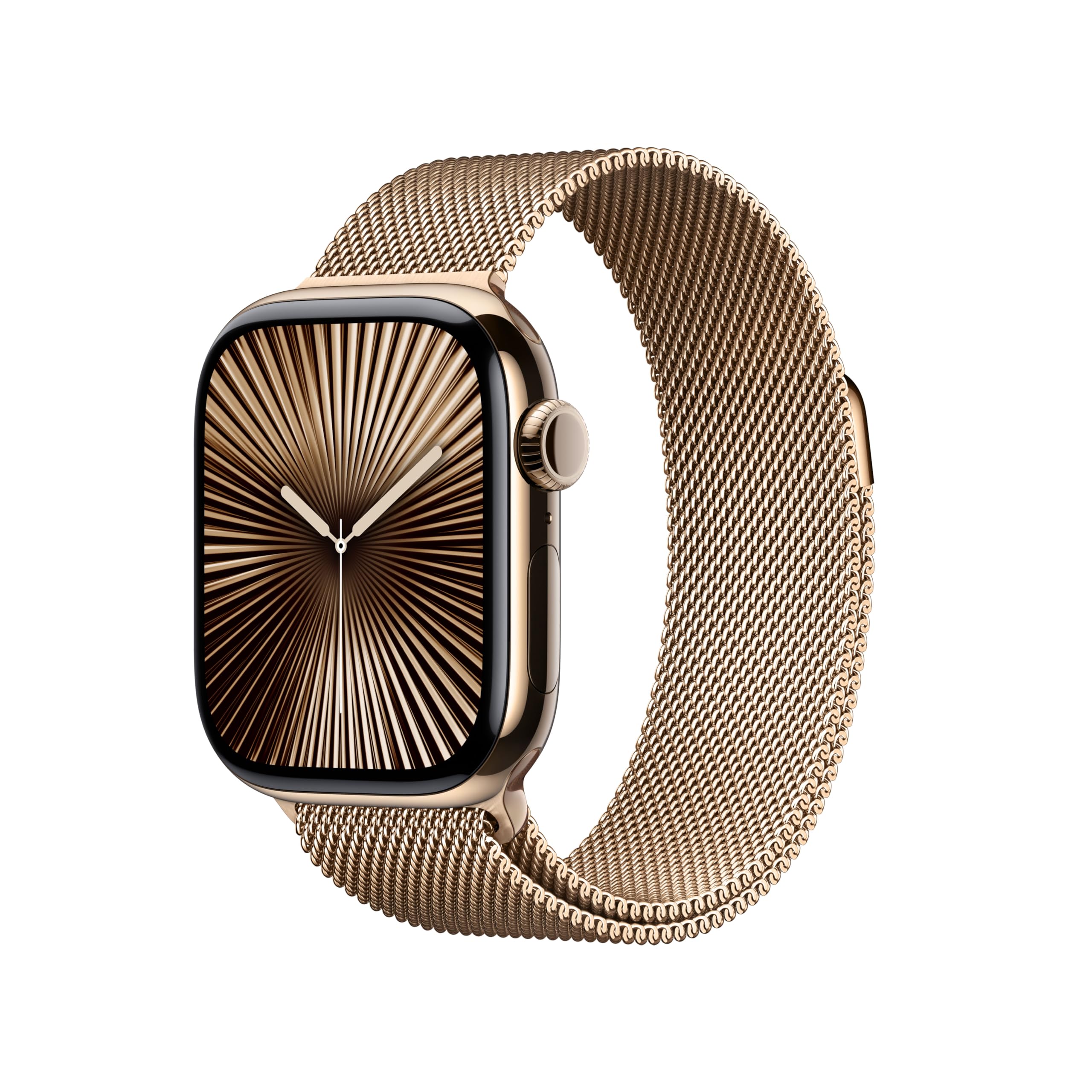 Apple Watch Series 10 (GPS + Cellular 42 mm) Smartwatch - Kast van goudkleurig titanium - Goudkleurig Milanees bandje. Conditie bijhouden, Ecg-app, always on Retina-display, CO₂-neutraal - 42-mm kast - Goudkleurig