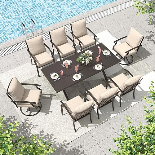 Miniatura 23 de ALAULM Juego de comedor de patio de 5 piezas para todo tipo de clima, juego de muebles de exterior de mimbre con mesa de vidrio templado, cojines