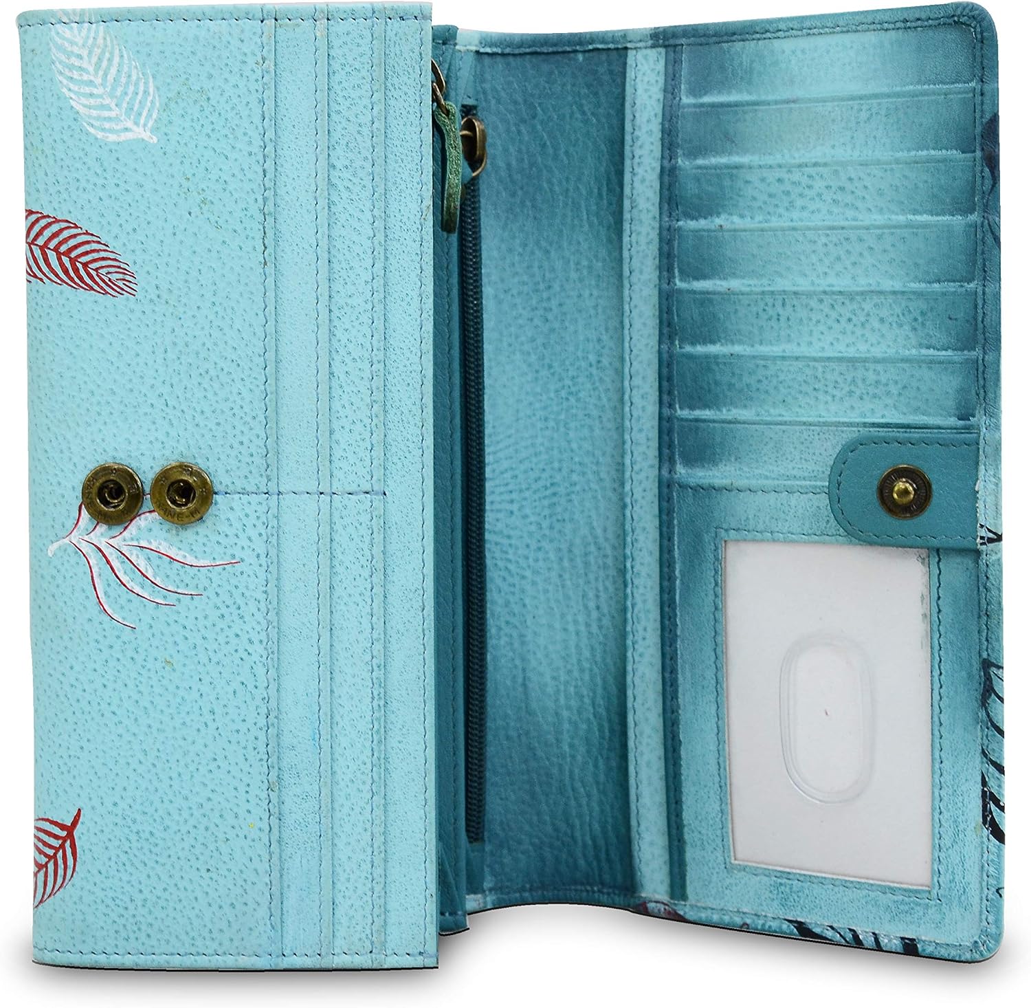 Anuschka Women’s Leather Wallet – Hand-Painted Genuine Leather Wallet with RFID Protection - 1112, Jardin Bleu