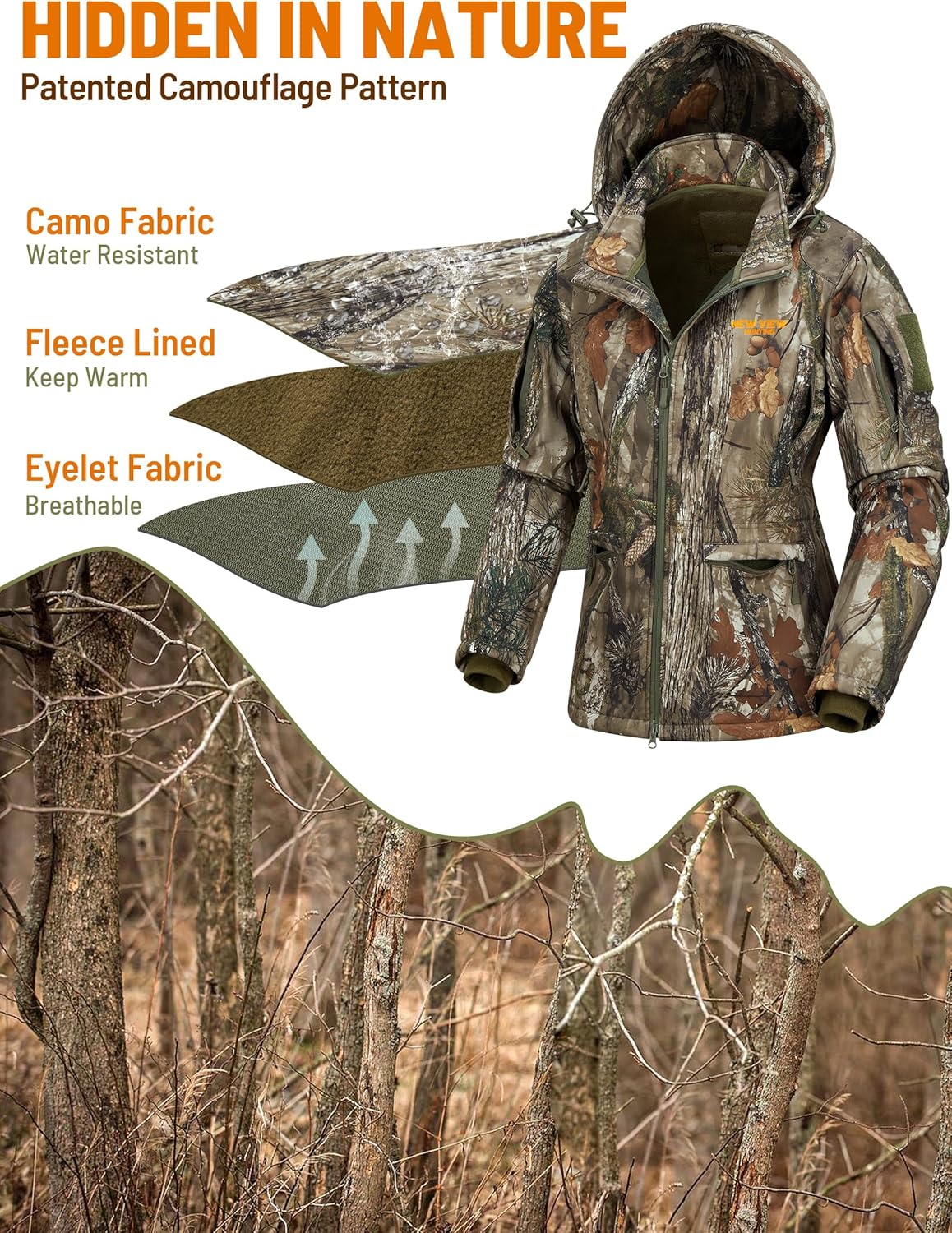 NEW VIEW Womens Hunting Clothes, Upgraded Ultra-Quiet Water Resistant Camo Hunting Jacket for Duck Waterfowl Deer Hunting - Image 2