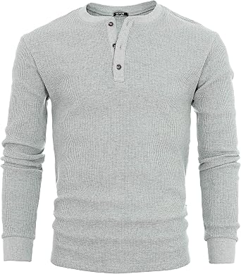 GIVON Mens Slim Fit Henley Waffle T-Shirt Cotton 100% Fabric Long Sleeve Knit Tee with Button Neckline
