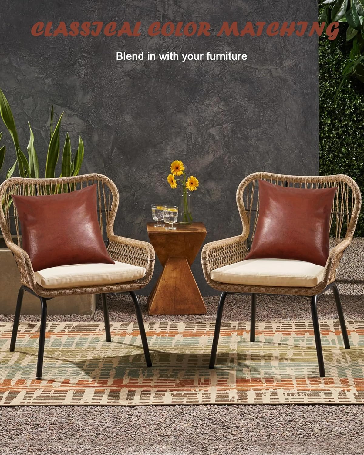 Premium Throw Pillow Covers 2 Packs, 18x18 inches, Vintage Sofa Leather upholstered Pillowcase, Waterproof and Machine Washable for Bedroom Sofas and Outdoors(Coffee Brown)
