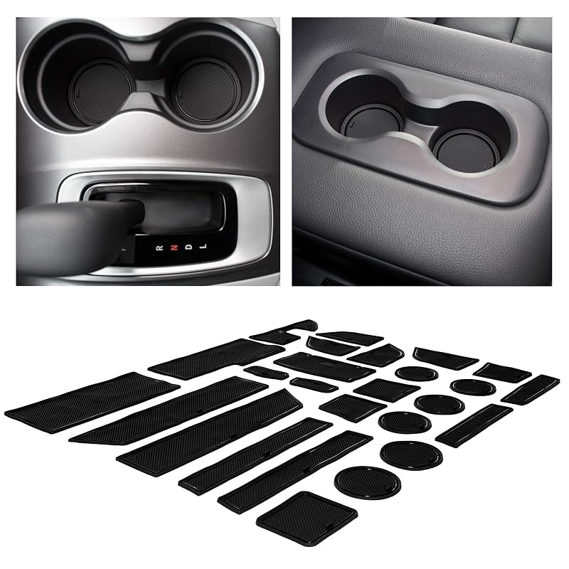 Kit de tapetes e revestimentos para porta-copos Honda Ridgeline 2017–2023 CupHolderHero preto sólido, 24 peças