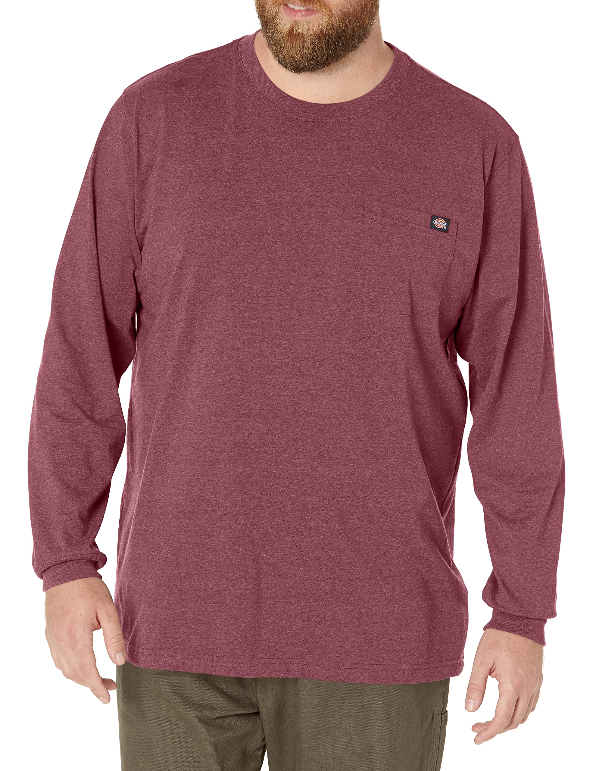 Dickies Men's Long Sleeve Heavyweight Crew Neck Work Utility T-Shirt, Burgundy Single Dye Heather, XXL Tall