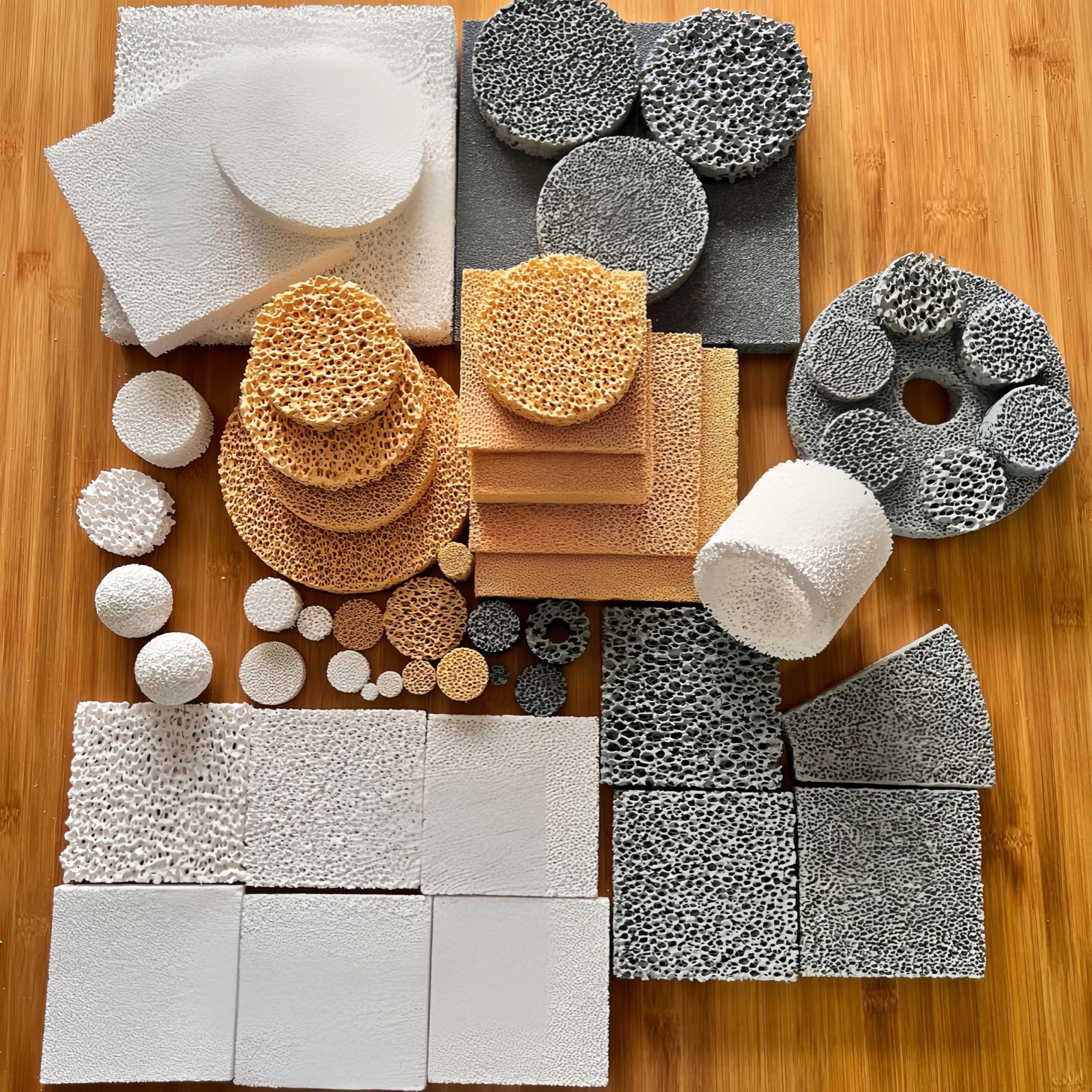 Hochtemperaturbeständiger Schaumkeramikfilter for Metallguss – Aluminiumoxid und Siliziumkarbid, 1500 °C, 1 Stück(Si c 60x60x15mm)