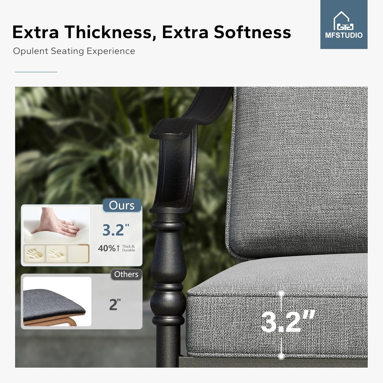 MFSTUDIO Round Patio Table and Chairs Set of 4, Outdoor Patio Dining Set with Umbrella Hole, 5 Piece Patio Furniture Set for Deck Poolside Backyard, Grey Cushion